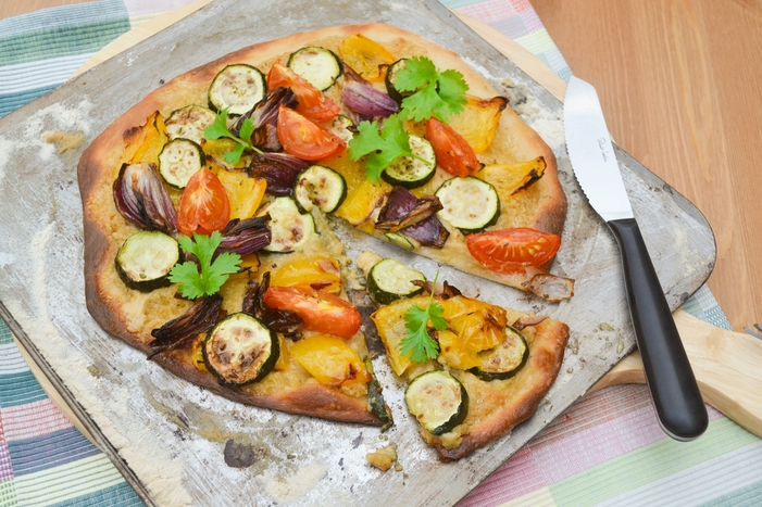 Roast Vegetable and Hummus Pizza (vegan and dairy-free) - Tinned Tomatoes