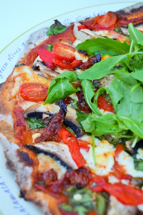 Mediterranean Pizza with Goats Cheese and Rocket - National Vegetarian Week - Tinned Tomatoes