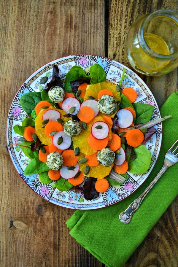 Orange, Carrot and Goats Cheese Salad with Pumpkin Seeds - Tinned Tomatoes
