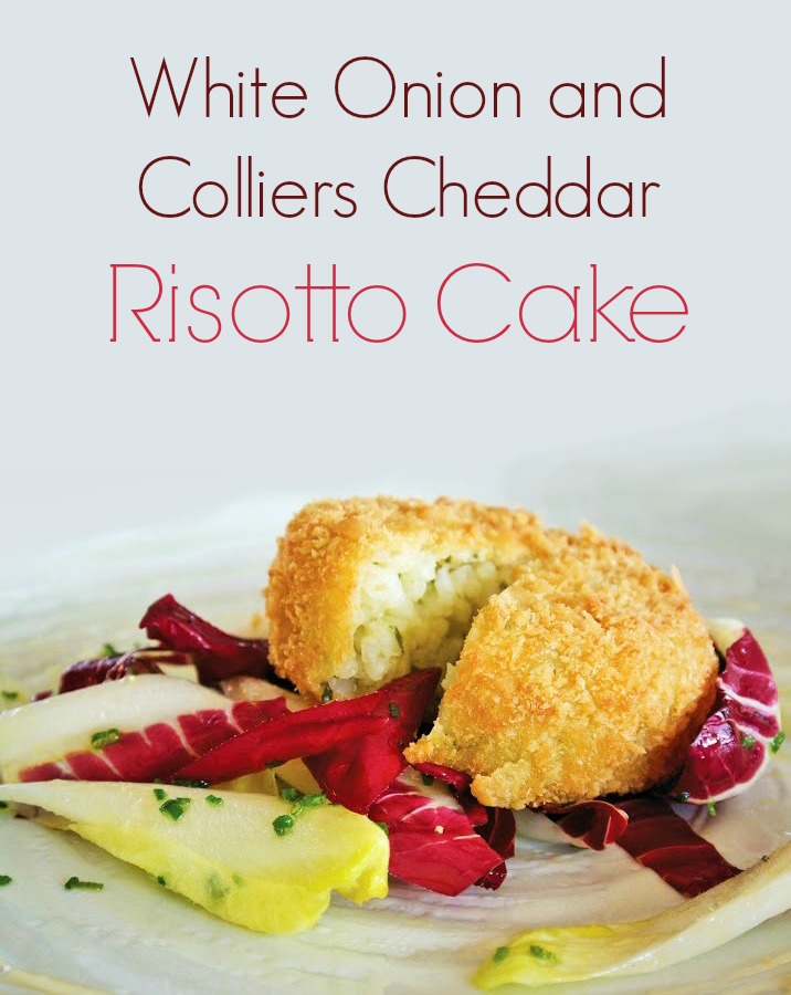 White Onion and Colliers Cheddar Risotto Cake  - Tinned Tomatoes