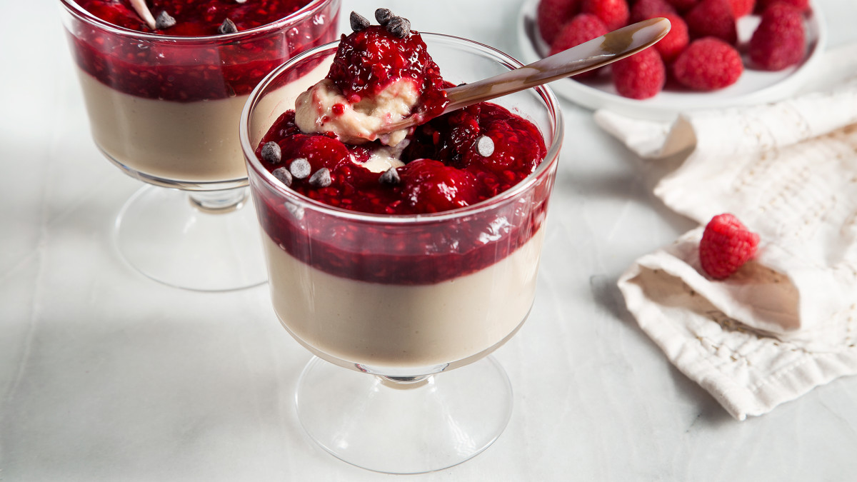 Vegan Vanilla Pudding with Chocolate-Raspberry Topping Recipe - Vegetarian Times