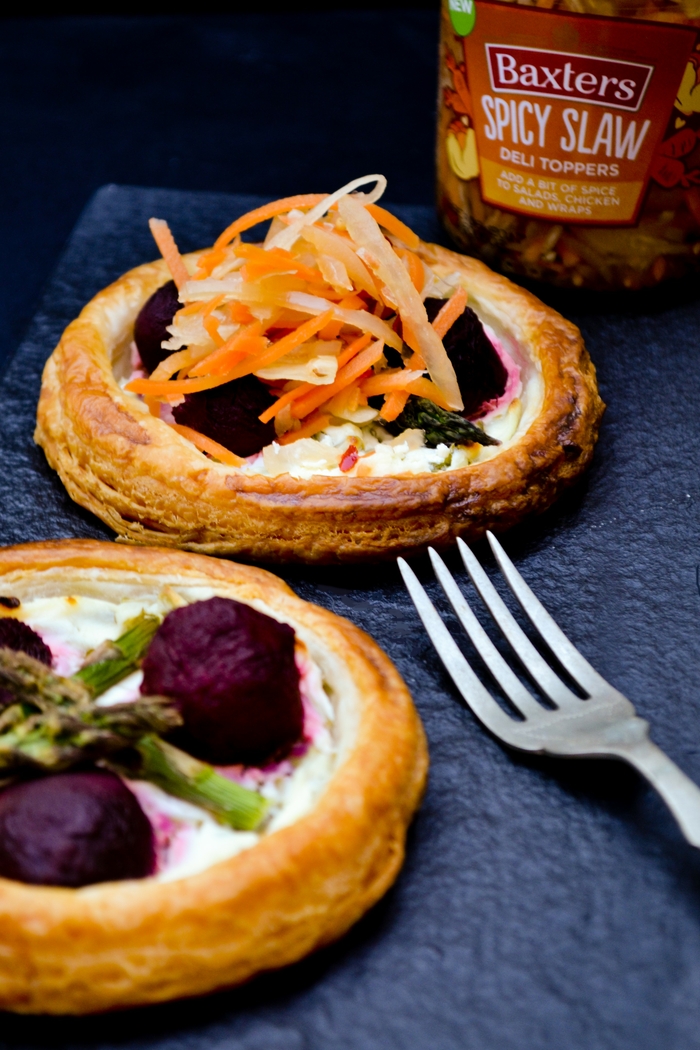 Beet, Chive & Asparagus Tarts with Spicy Slaw - Tinned Tomatoes