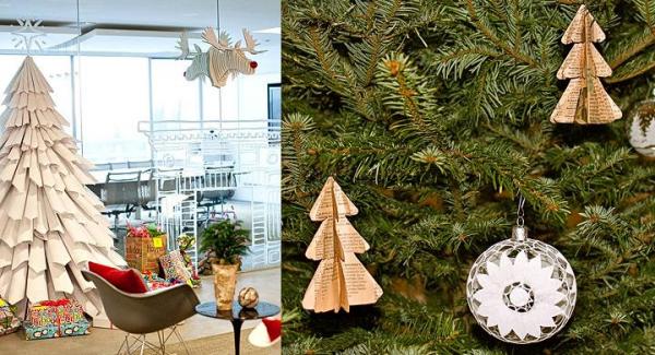 Árboles de Navidad con hojas de revistas y periódicos - EcologíaVerde