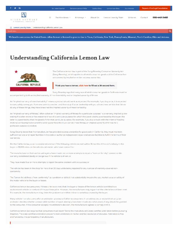 Lemon Law New Car in California - allenstewartpc